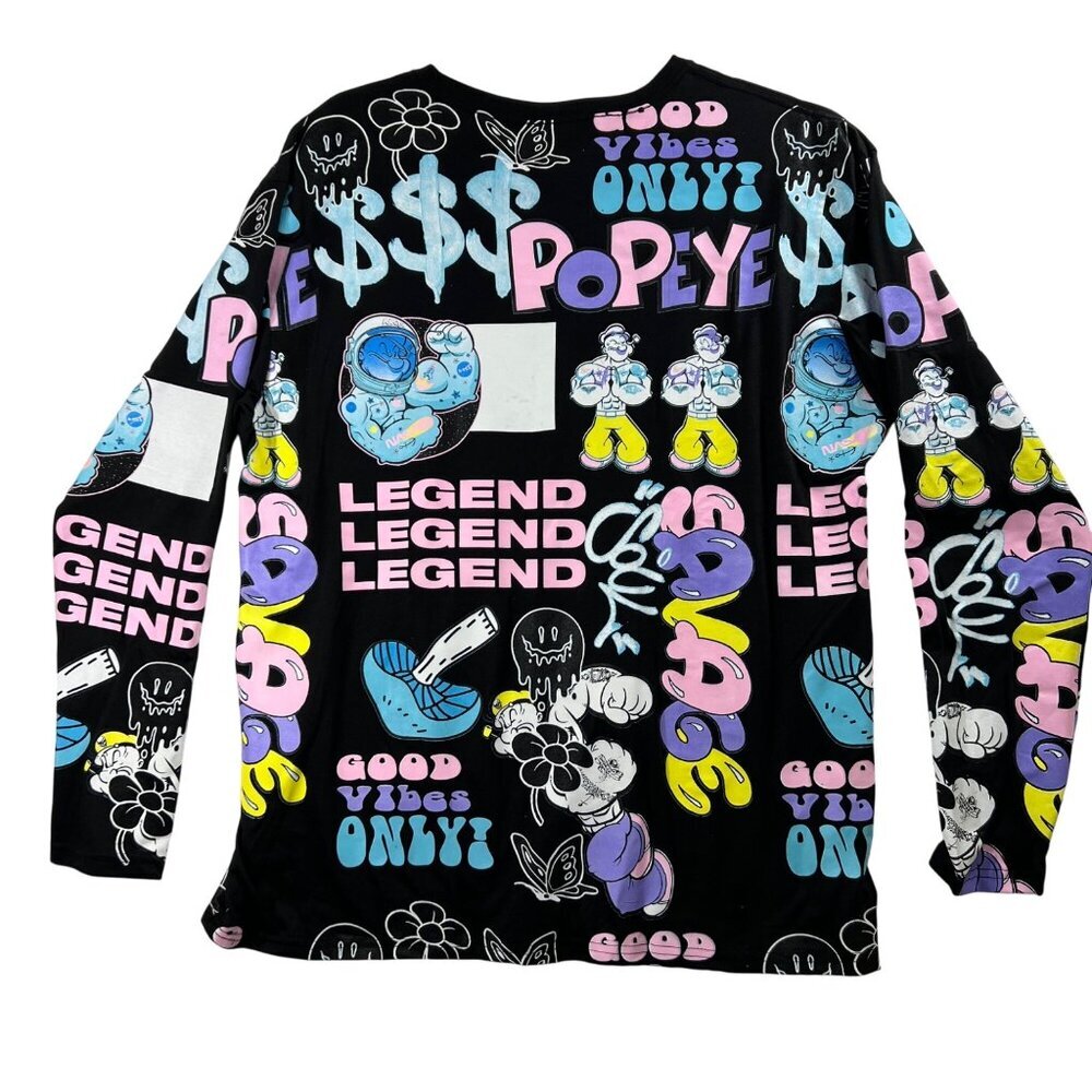 Popeye Adult Unisex XL Colorful Animated Graphic Long Sleeve Pullover Shirt Fun